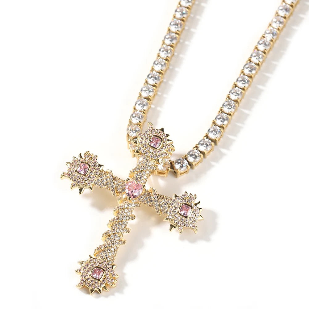 SHARP CROSS & PINK STONES