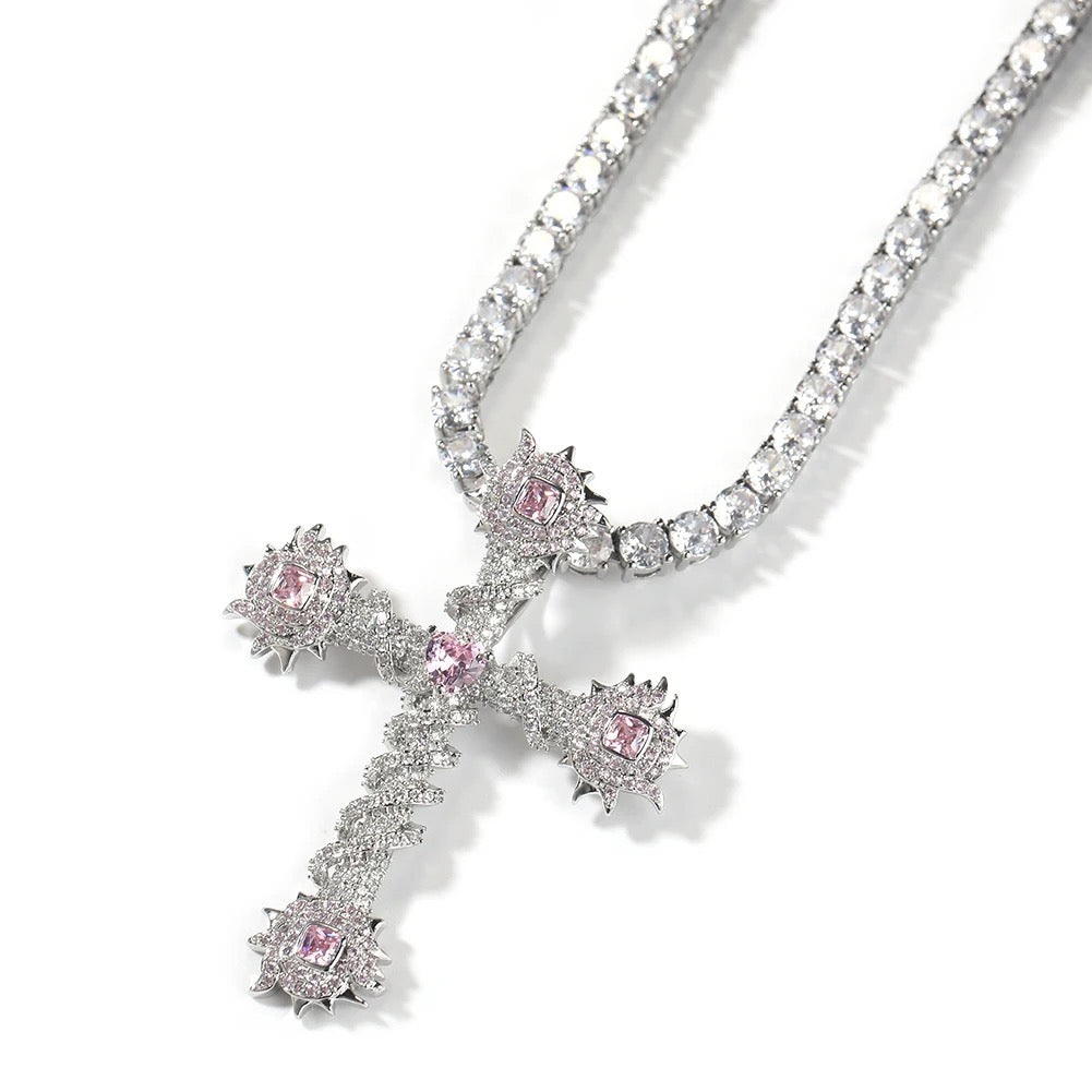 SHARP CROSS & PINK STONES