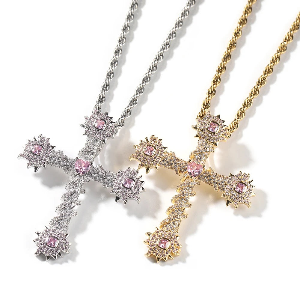 SHARP CROSS & PINK STONES