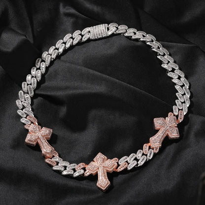 3X CROSS ICY CUBAN CHAIN