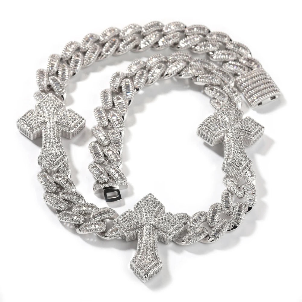 3X CROSS ICY CUBAN CHAIN