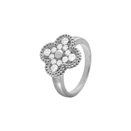 SILVER ICY CLOVER RING