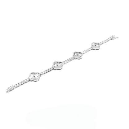 .925 ICED OUT CLOVER TENNIS BRACELET VVS LAB STONES