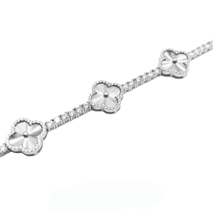 .925 ICED OUT CLOVER TENNIS BRACELET VVS LAB STONES