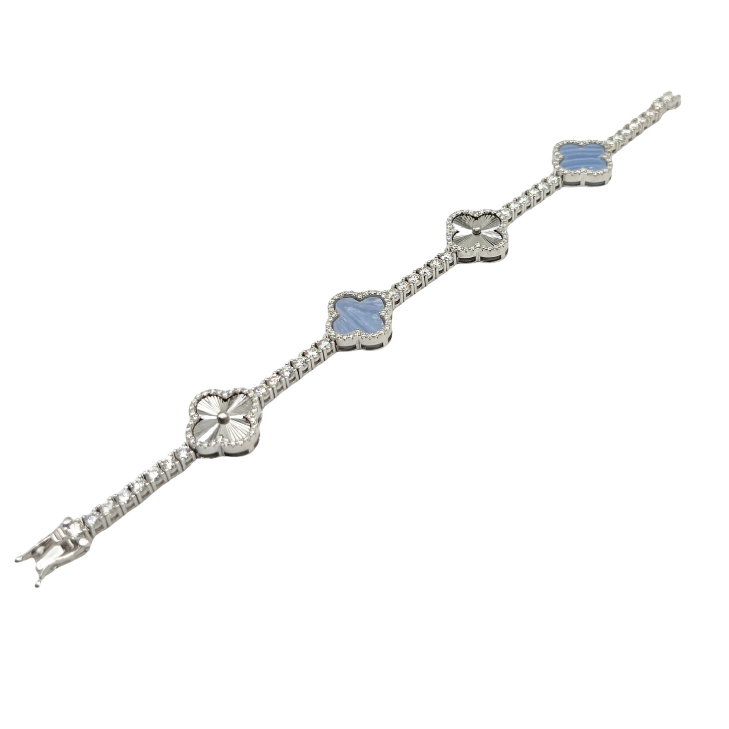 .925 ICED OUT CLOVER TENNIS BRACELET VVS LAB STONES