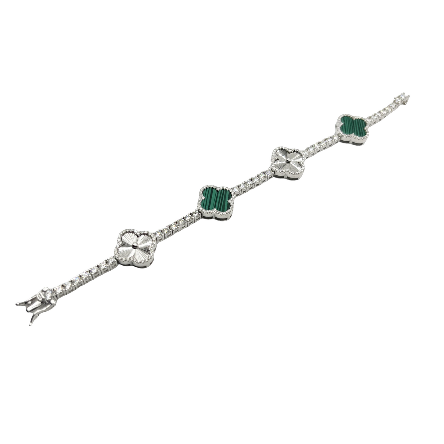 .925 ICED OUT CLOVER TENNIS BRACELET VVS LAB STONES